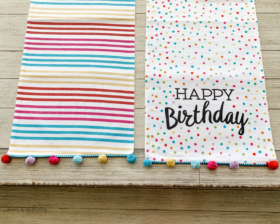 Happy Birthday Table Runner - Double Sided - Lemon Drops & Lilies