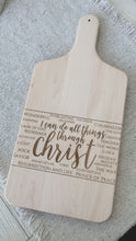 Load and play video in Gallery viewer, &quot;I Can Do All Things Through Christ&quot; - Names of Christ engraved cutting board
