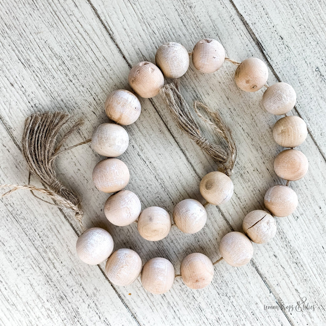 Bamboo Bead Garland with Tassels - Natural/white - Lemon Drops & Lilies