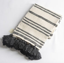 Load image into Gallery viewer, Black &amp; Natural Stripe Throw with Tassels - Lemon Drops &amp; Lilies
