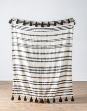Load image into Gallery viewer, Black &amp; Natural Stripe Throw with Tassels - Lemon Drops &amp; Lilies
