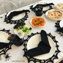 Load image into Gallery viewer, Halloween Black Spider Web Charger/Placemat Set - Lemon Drops &amp; Lilies
