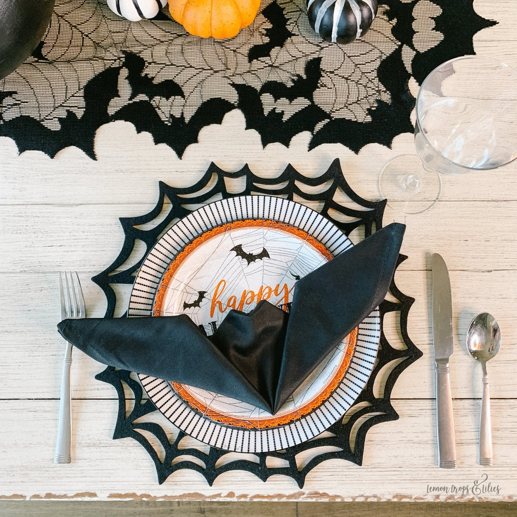 Halloween Black Spider Web Charger/Placemat Set - Lemon Drops & Lilies