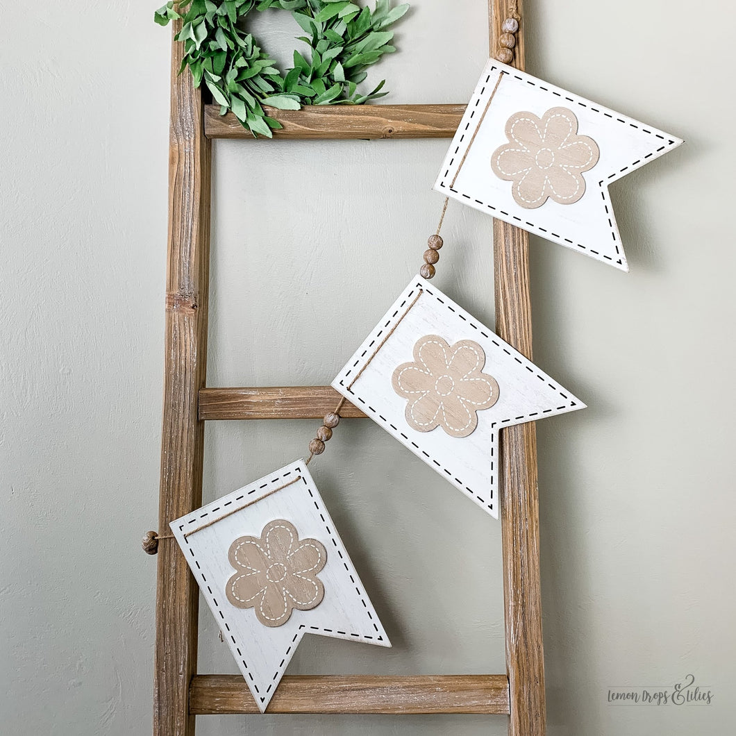 Heart/Flower Neutral Wood Banner - Lemon Drops & Lilies
