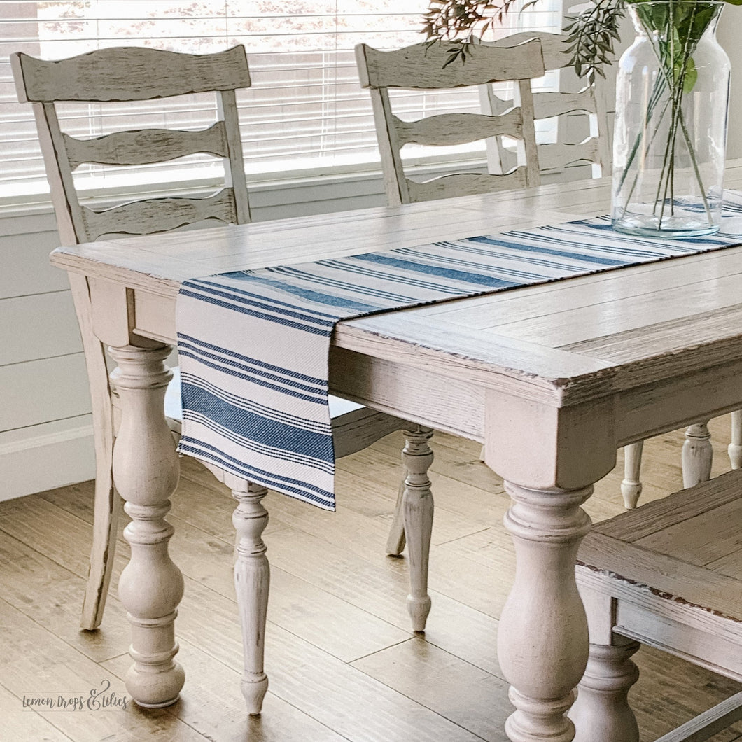 Navy Stripe Table Runner - Lemon Drops & Lilies