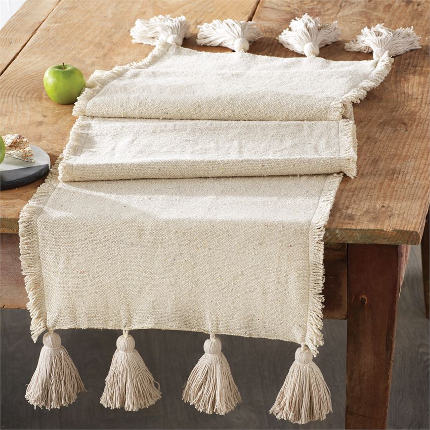 Tassel Table Runner - off white/tan - Lemon Drops & Lilies